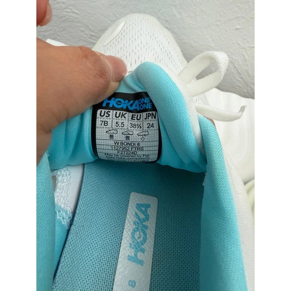 HOKA Bondi 8 Women's Running Shoes White Blue Cushioned Sneakers Size 7B